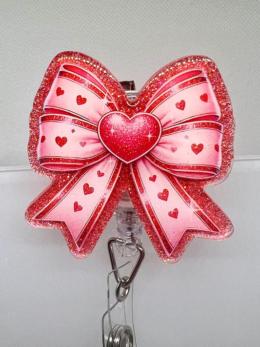 Badge Reel Valentine Bow Coquette, Heart Bow Badge, Funny Sarcastic Badge Reel, Interchangeable Option, Gifts for Her, Graduation Gift