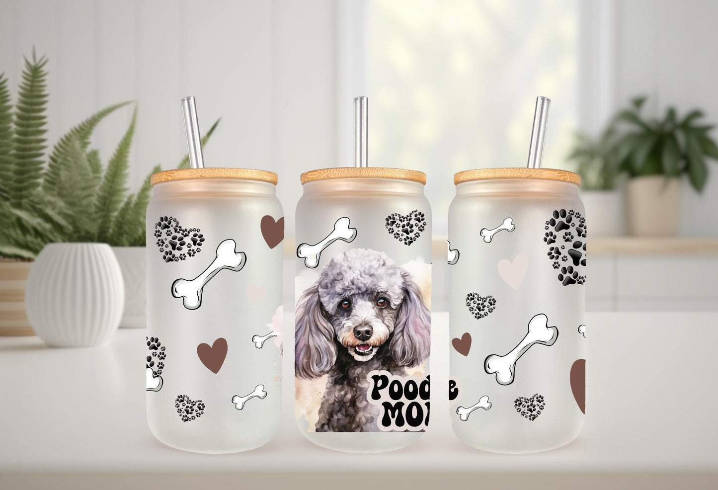 UVDTF Wrap Poodle Mom 16oz Can Glass Mug Tumbler, Dog Mom Gift, Ready to apply, Permanent Adhesive, Bundle and Save