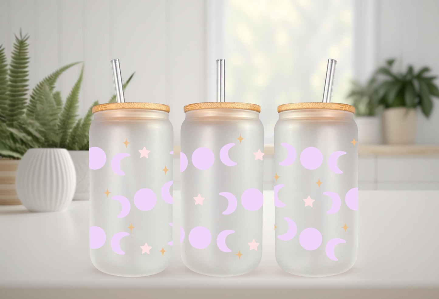 UVDTF Wrap Celestial Moon and Stars 16oz Can Glass Mug Tumbler, Moon Star Wrap, Ready to apply, Permanent Waterproof Adhesive