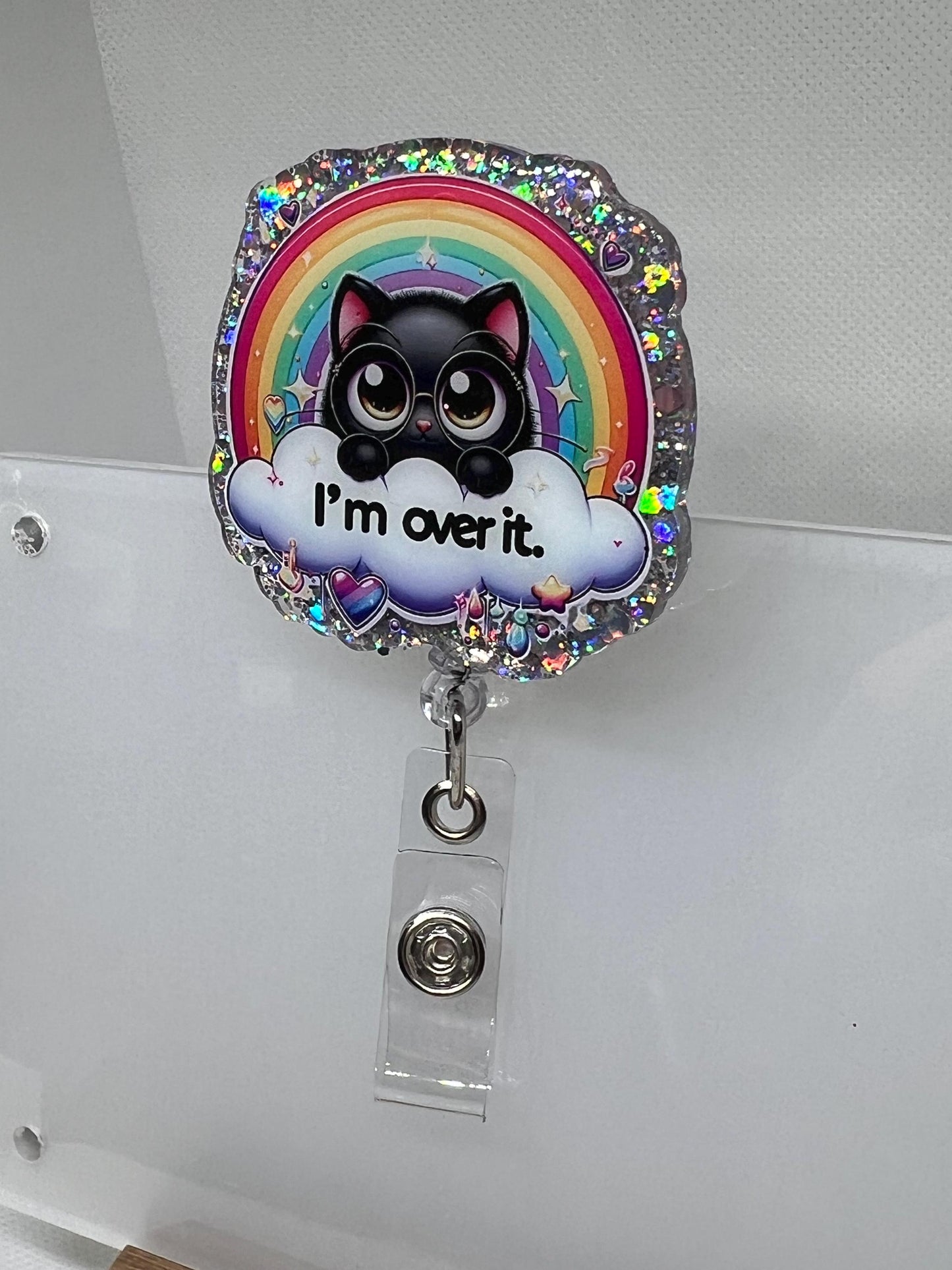 Acrylic Blank Decal Set Cat Black I'm Over IT, DIY Badge Reels, UVDTF sticker, Sarcastic Funny, Unfinished Badge Reel, Badge Reel Blank