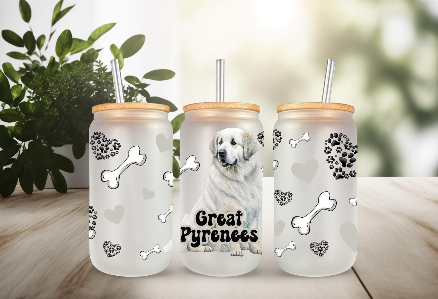 UVDTF Wrap Great Pyrenees 16oz Can Glass Mug Tumbler, Dog Wrap, Ready to apply, Permanent Waterproof Adhesive, Bundle Save Option