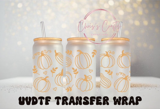 UVDTF Wrap Pumpkin Patch for 16oz Can Glass Mug Tumbler, Ready to Apply, Permanent Waterproof Adhesive