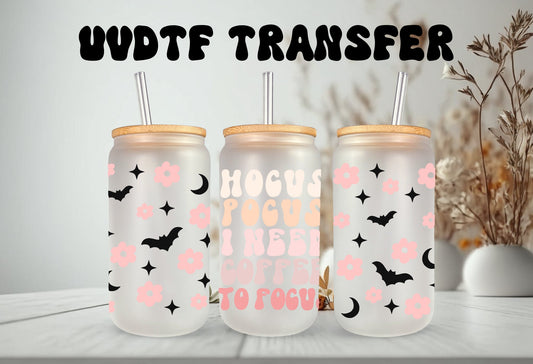 UVDTF Wrap Hocus Pocus Halloween for 16oz Can Glass, Mug, Tumbler, Ready to apply, Permanent Waterproof Adhesive