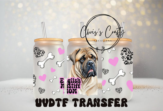 UVDTF Wrap English Mastiff 16oz Can Glass Wrap Mug Tumbler, Ready to Apply, Permanent Waterproof Adhesive