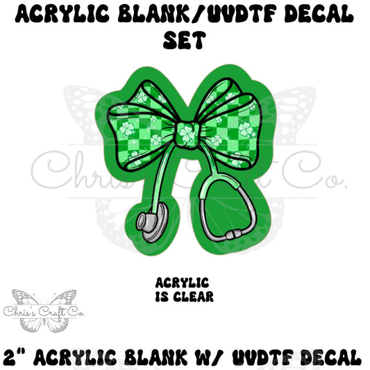 Coquette Bow Clover Stethoscope Acrylic Blank Decal Set, DIY Badge Reels, Bow Blank and UVDTF sticker, Unfinished Badge Reel, Badge Blanks
