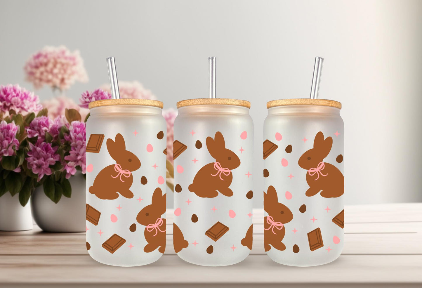 UVDTF Wrap Chocolate Bunnies Easter 16oz Can Glass Mug Tumbler, Bunny Wrap, Ready to Apply, Permanent Waterproof Adhesive