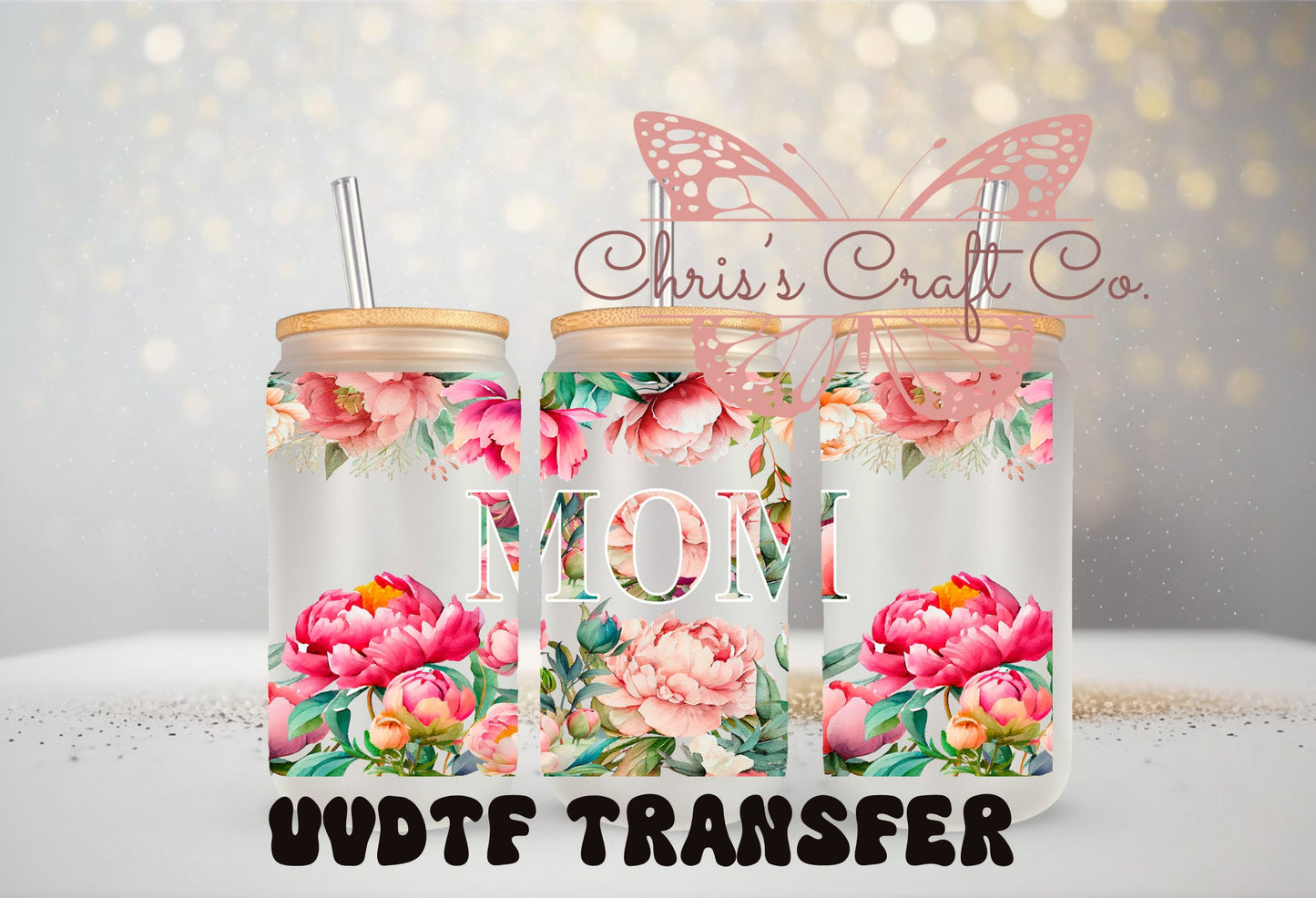 UVDTF Wrap Floral Mom for 16oz Can Glass Mug Tumbler Ready to Apply, Permanent Waterproof Adhesive
