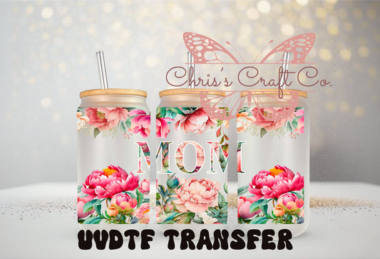UVDTF Wrap Floral Mom for 16oz Can Glass Mug Tumbler Ready to Apply, Permanent Waterproof Adhesive