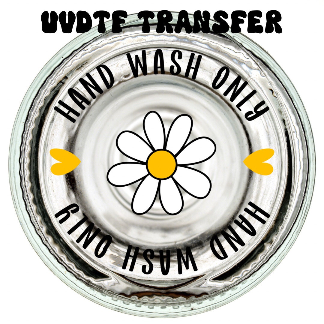 2” Round UVDTF Daisy Hand Wash Only Transfer for glasses and cups by the sheet, Permanent Adhesive Waterproof, Ready to Apply