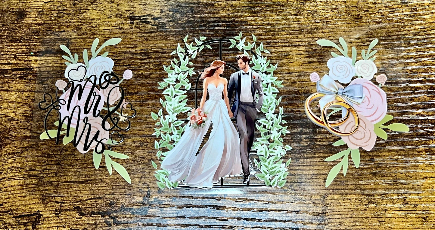 UVDTF Wrap Bride Mrs. & Mr. for 16oz can glass Mug Tumbler, Wedding Gift, Ready to apply, Gifts for Her, Permanent Waterproof Adhesive