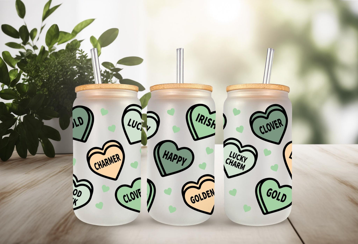 UVDTF Wrap St.Patrick Conversation Hearts 16oz Can Glass Mug Tumbler, Heart Wrap, Ready to apply, Permanent Waterproof Adhesive