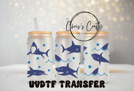 UVDTF Wrap Blue Sharks 16 oz Can Wrap Mug Tumbler, Ready to Apply,  Permanent Waterproof Adhesive