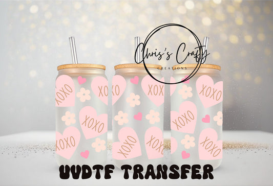 UVDTF WRAPS Valentine Pink Hearts Bundle Set of 4 for 16oz Can Glass Mug Tumbler, Self love, Ready to apply, Permanent WaterproofAdhesive