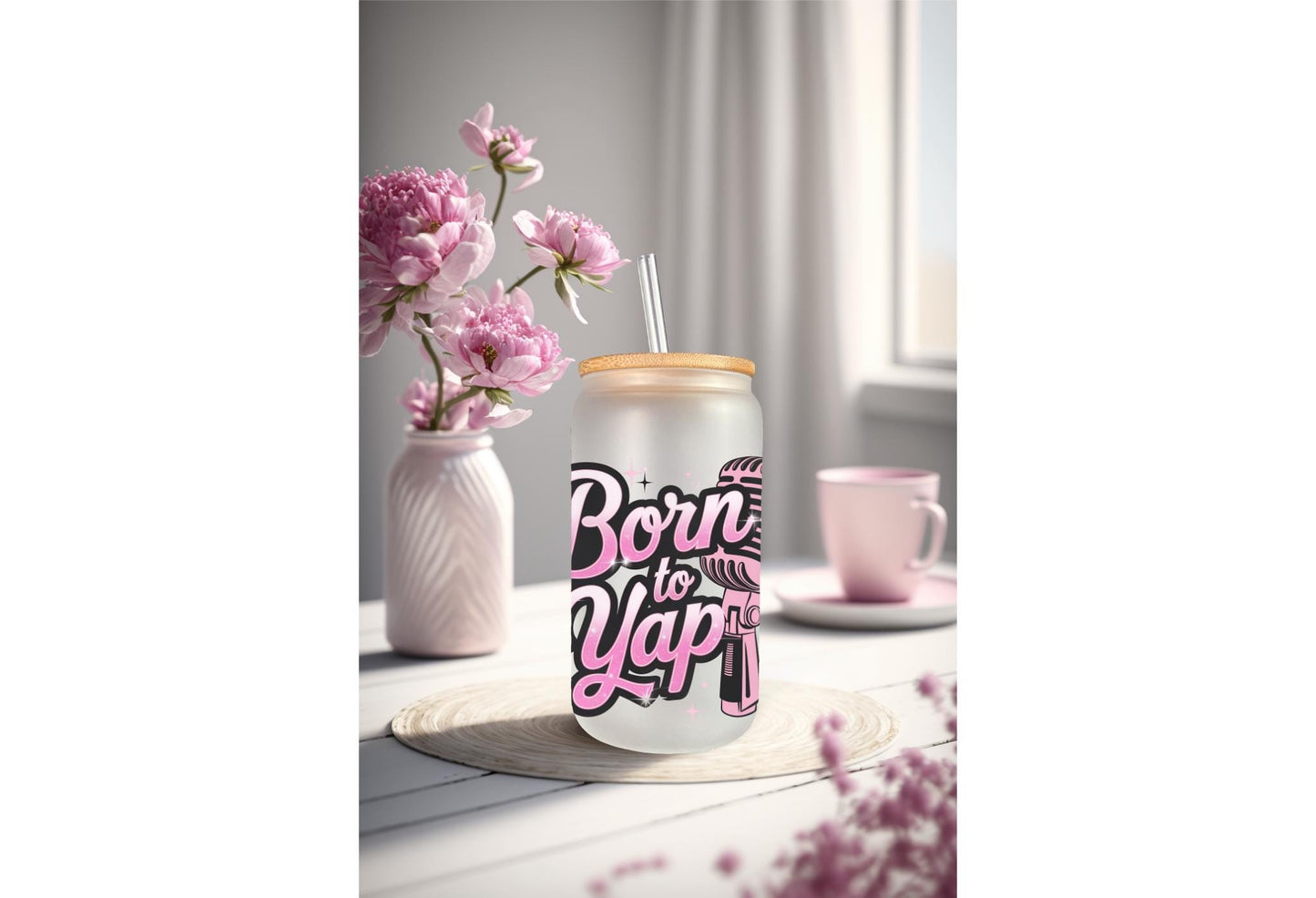 UVDTF Decal Vintage Born To Yap 16oz Can Glass Mug Tumbler, Sarcastic Funny Decal, Ready to Apply, Permanent Waterproof Adhesive