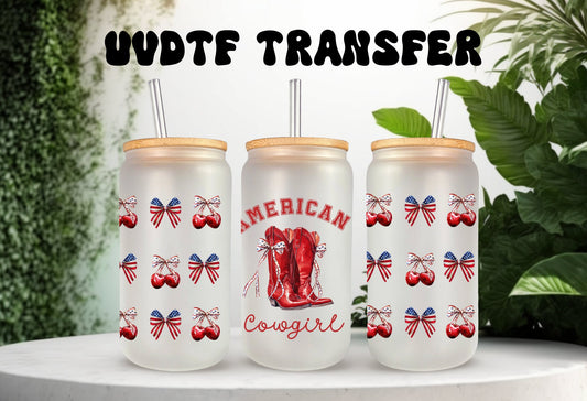 UVDTF Wrap America Cowgirl Coquette Boots for 16oz Can Glass Mug Tumbler, Ready to apply, Permanent Adhesive Waterproof, Bundle and Save