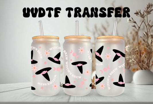 UVDTF Wrap Witches Brew Hat for 16oz Can Glass, Mug, Tumbler, Halloween Wrap, Ready to apply, Permanent Waterproof Adhesive