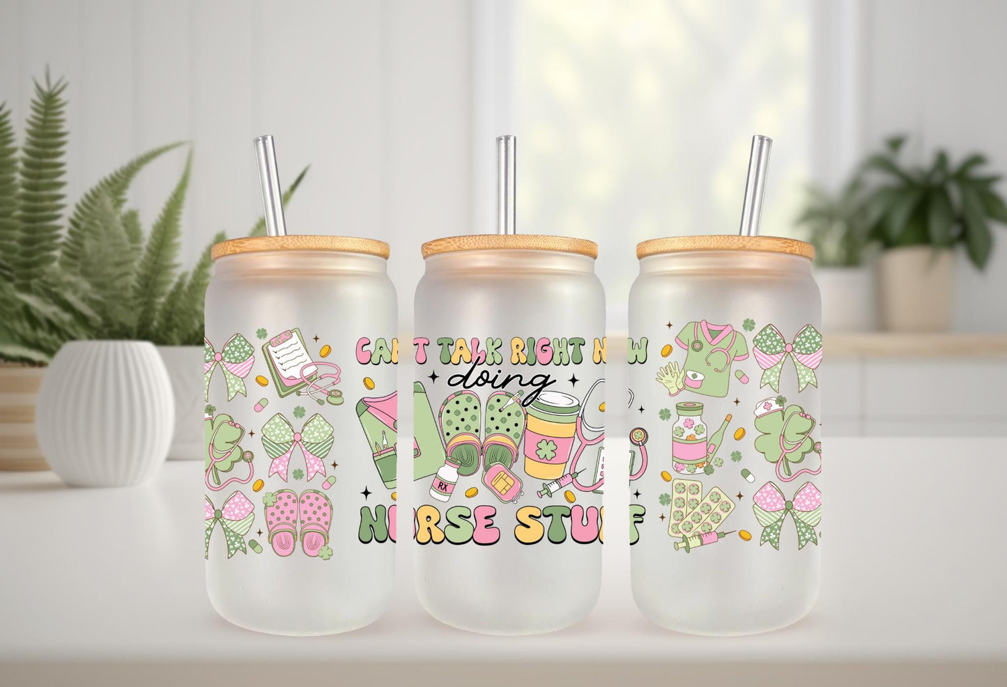 UVDTF Wrap Nurse Clover for 16oz Can Glass Mug Tumbler,  Can’t Talk Right Now Wrap, Ready to apply, Permanent Adhesive Waterproof
