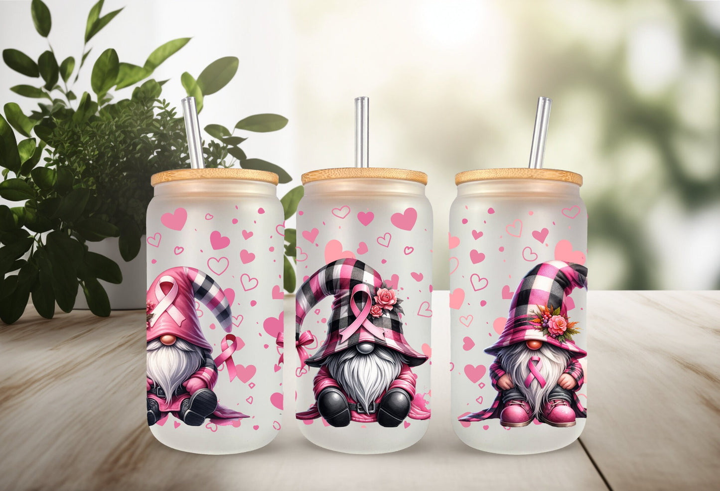 UVDTF Wrap Cancer Awareness Gnomes Pink Ribbon