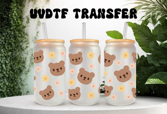 UVDTF Wrap Teddy Bear Light Brown 16oz Can Glass Mug Tumbler, Bear Wrap, Ready to Apply, Permanent Waterproof Adhesive