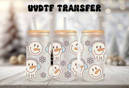 UVDTF Wrap Cute Snowman Winter 16oz Can Glass, Mug, Tumbler, Ready to Apply, Waterproof Permanent Adhesive