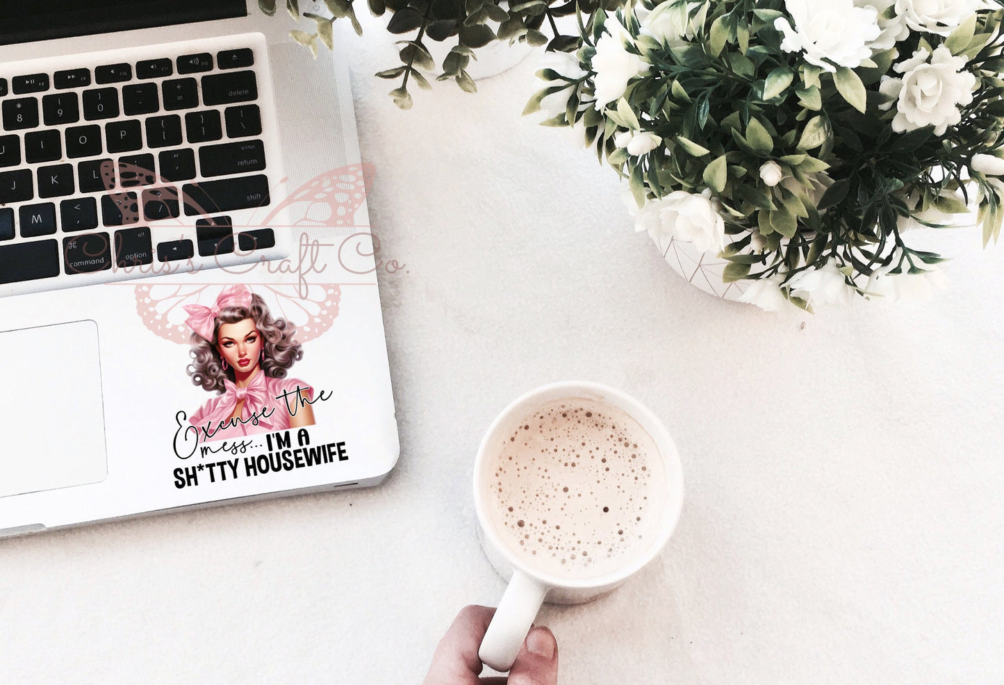 UVDTF Decal Excuse the Mess I'm a Sh*tty Housewife 16oz Can Glass 40oz Tumbler or Mug, Funny, Ready to Apply, Permanent Waterproof Adhesive