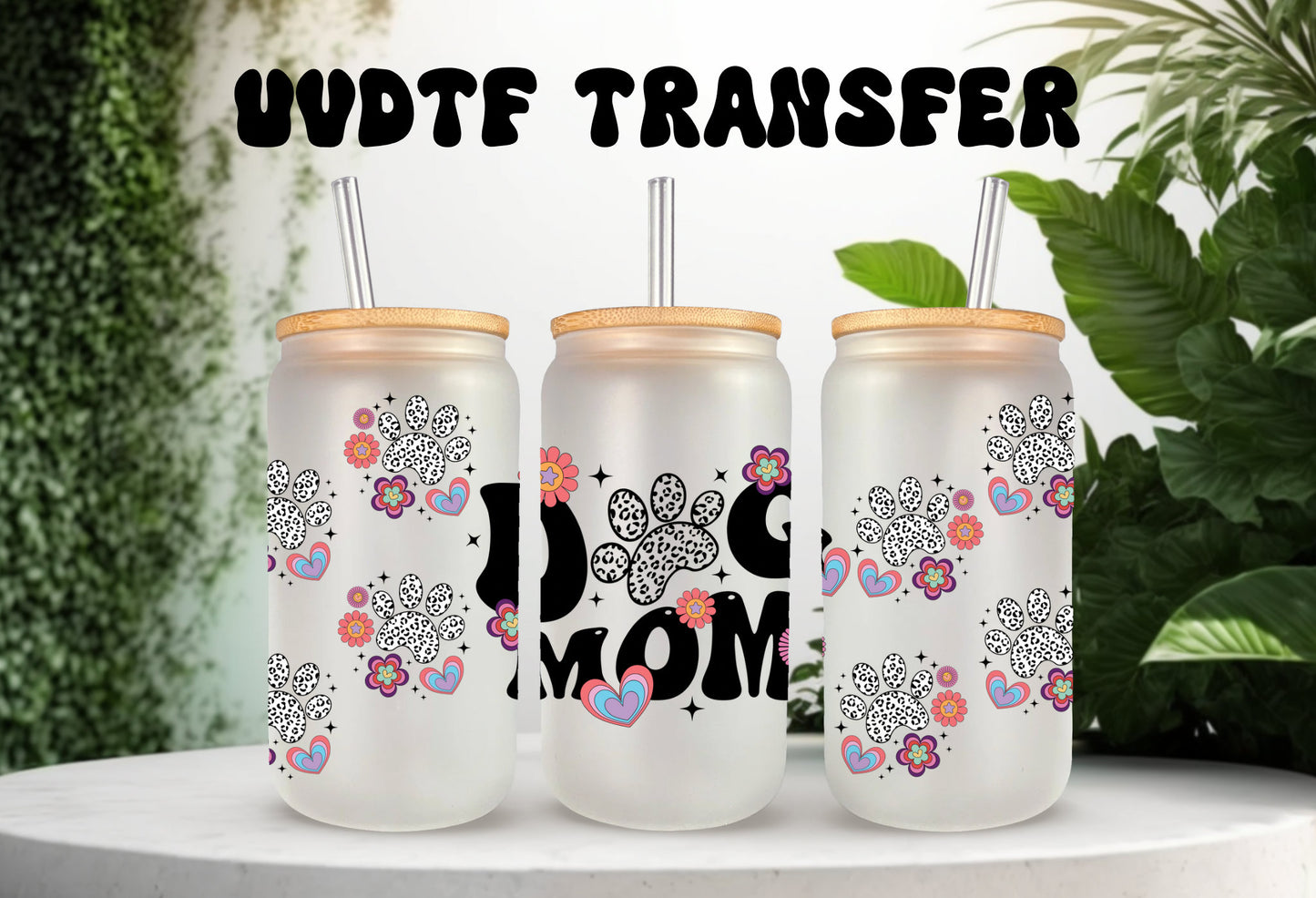 UVDTF Wrap Leopard Paws Dog Mama 16oz Mug Tumbler, Dog Mom Wrap, Dog Paws, Ready to apply, Permanent Waterproof Adhesive
