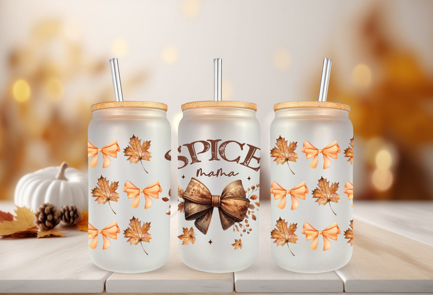 UVDTF Wrap Spice Mama Coquette Bows for 16oz Can Glass Mug Tumbler, Ready to apply, Permanent Waterproof Adhesive