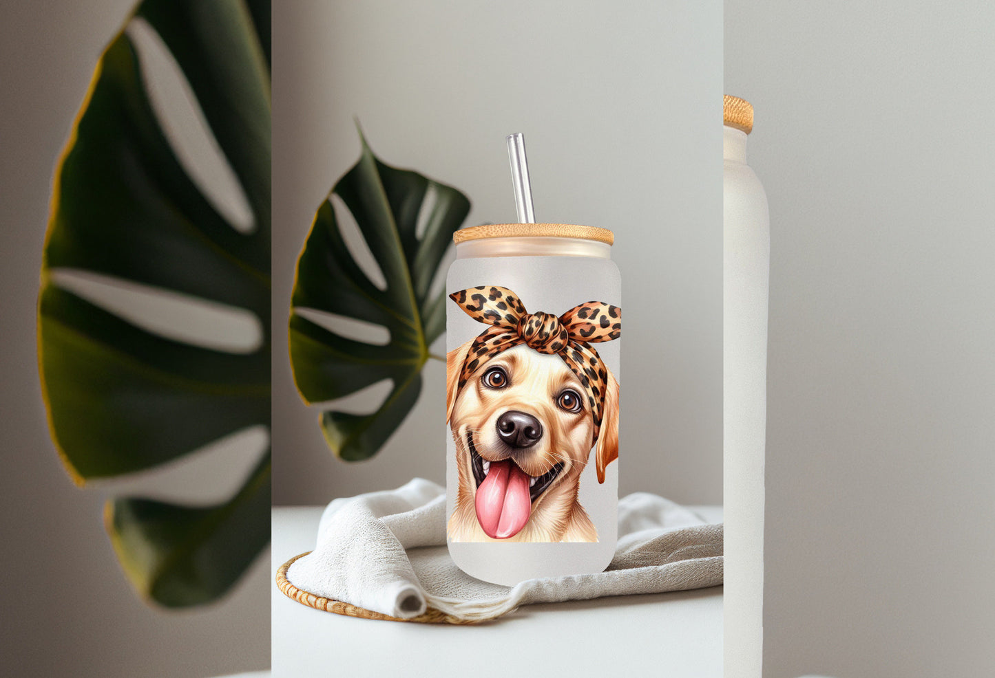 UVDTF Wrap Cute Labrador Yellow 16oz Can Glass Wrap, Mug Tumbler, Ready to apply, Permanent Waterproof Adhesive