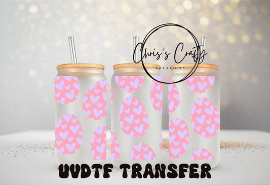 UVDTF Wrap Easter Egg Hearts 16oz Can Glass Mug Tumbler, Easter Eggs, Ready to apply, Permanent Waterproof Adhesive