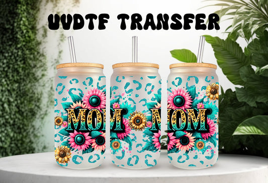 UVDTF Wrap Mom Floral 16oz Can Glass Mug Tumbler, Ready to apply, Permanent Adhesive Waterproof