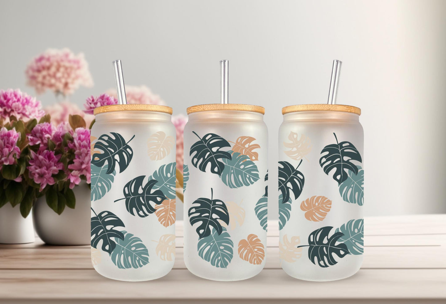 UVDTF Wrap Monstera Houseplants for 16oz Can Glass Mug or Tumbler, Ready to apply, Permanent Waterproof Adhesive. Double sided option