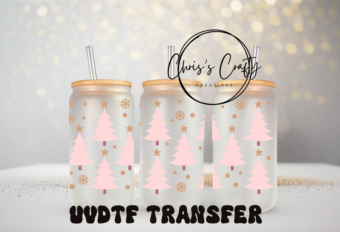 UVDTF WRAPS Pink Christmas Bundle for 16oz Can Glass Mug Tumbler, Ready to Apply, Permanent Waterproof Adhesive