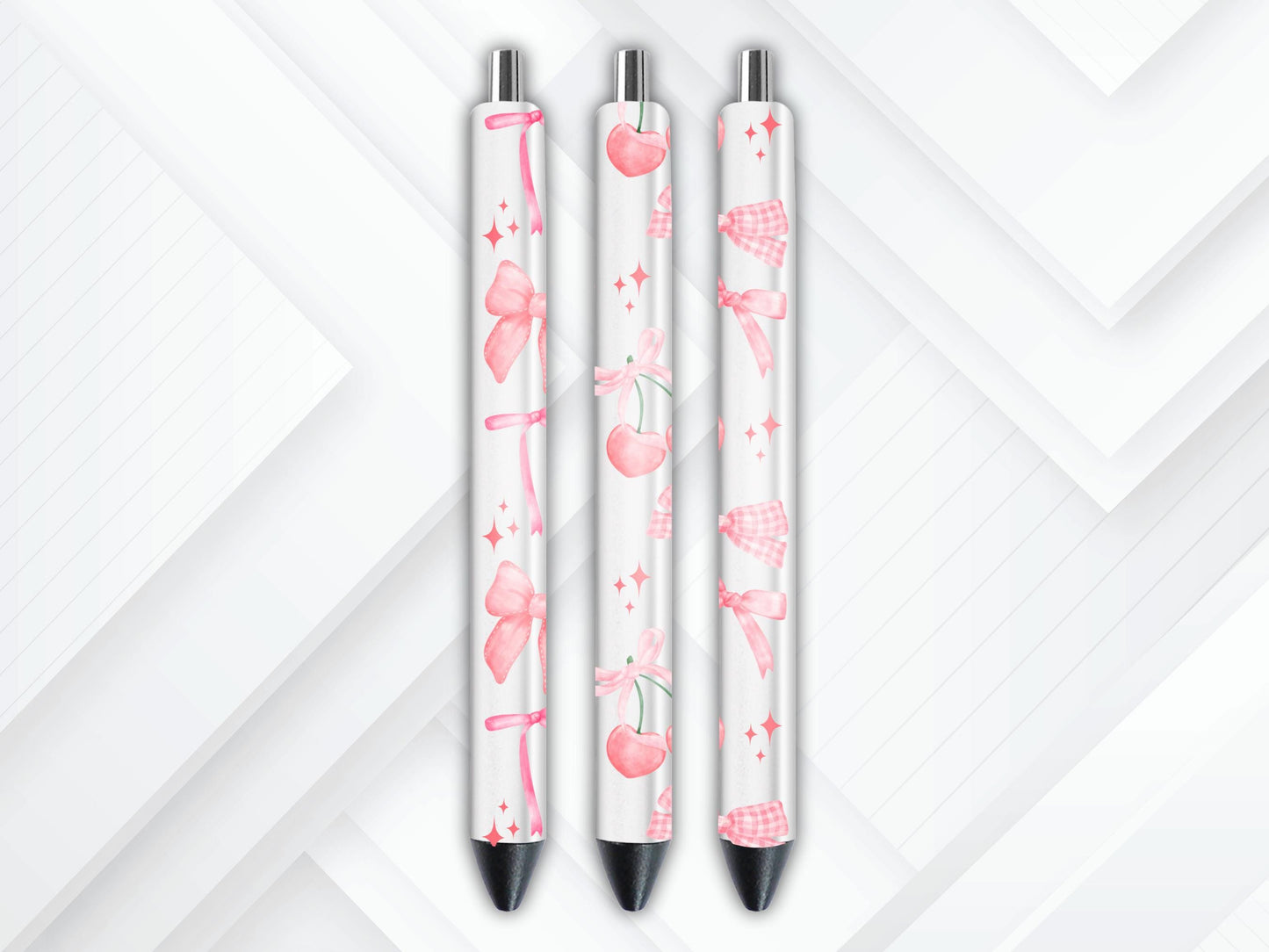 UVDTF Pen Cherries Coquette Bow, Fruit Wrap, Ink Joy Pen, Glitter Metal Pen, Ready to Apply, Permanent Waterproof Adhesive