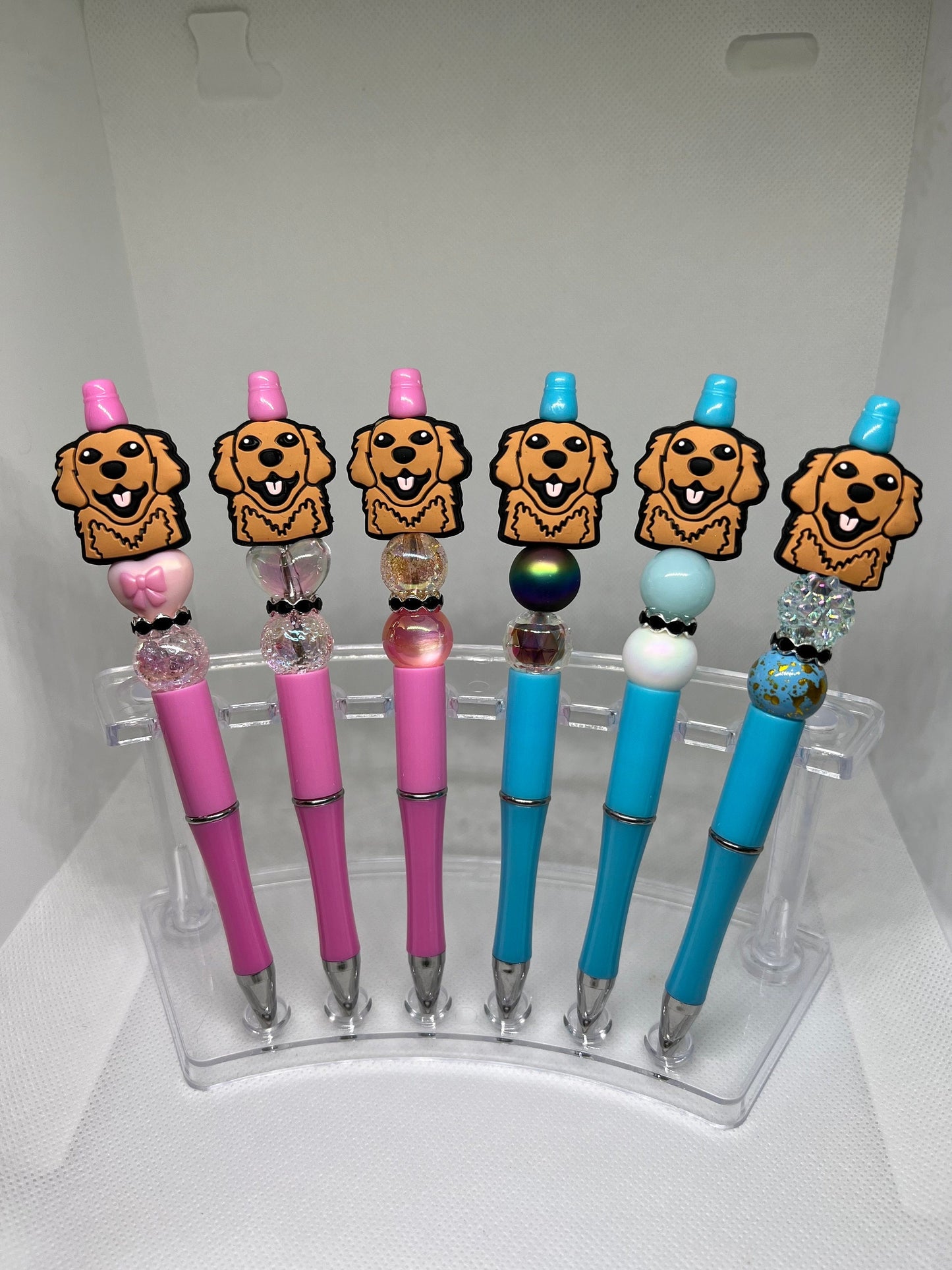 Golden Retriever Dog Beaded Pen Pink Blue Gold, Fun Pens Acrylic  Beads, Beaded Pen, Retractable Ink Pen, Gifts