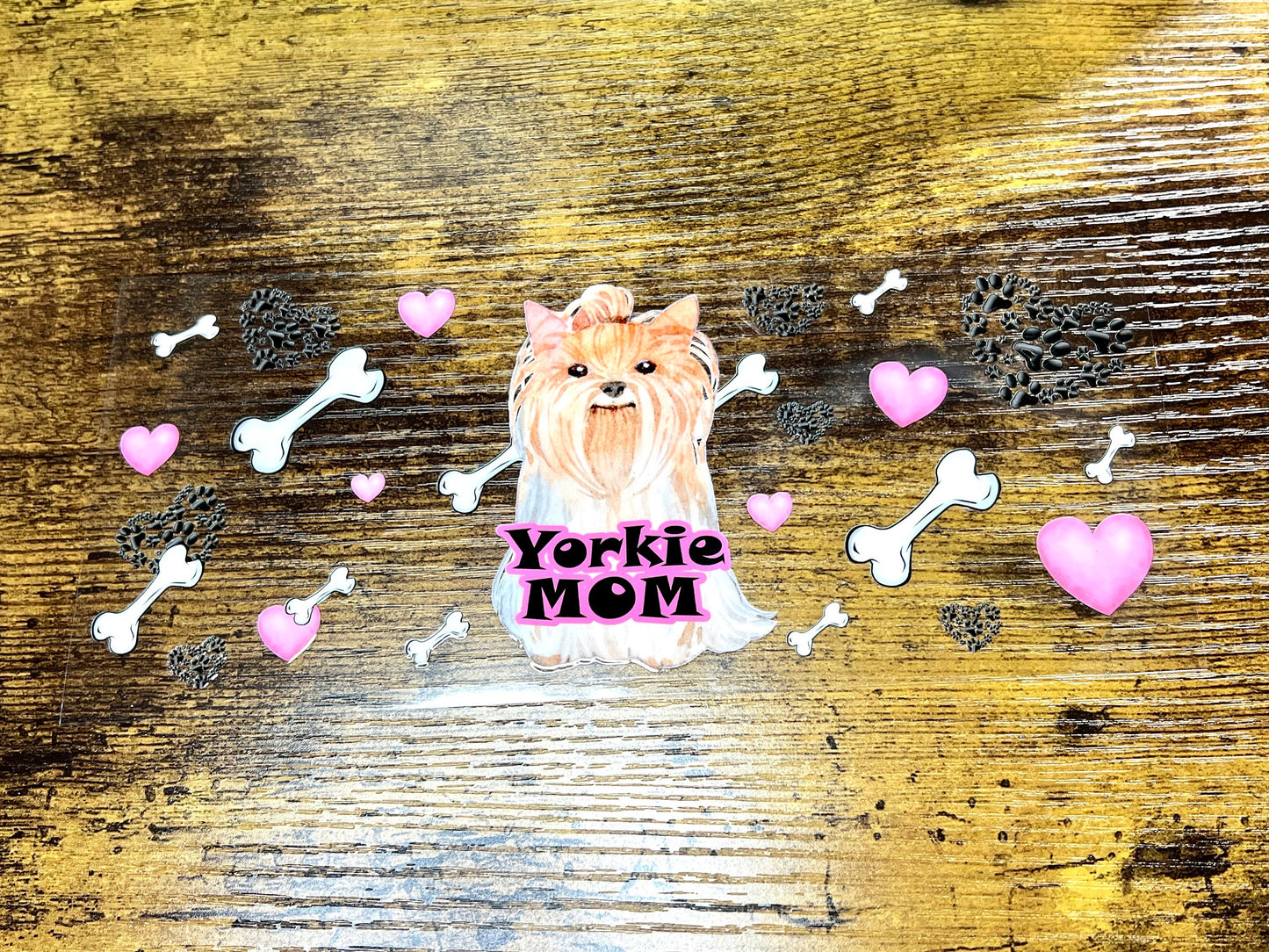 UVDTF Wrap Yorkie Mom 16oz Can Glass Mug Tumbler, Dog Mom,  Ready to apply, Permanent Waterproof Adhesive