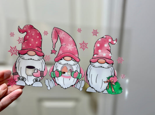UVDTF Wrap Pink Gnomes Winter for 16oz Can Glass Mug Tumbler, Ready to Apply, Permanent Waterproof Adhesive