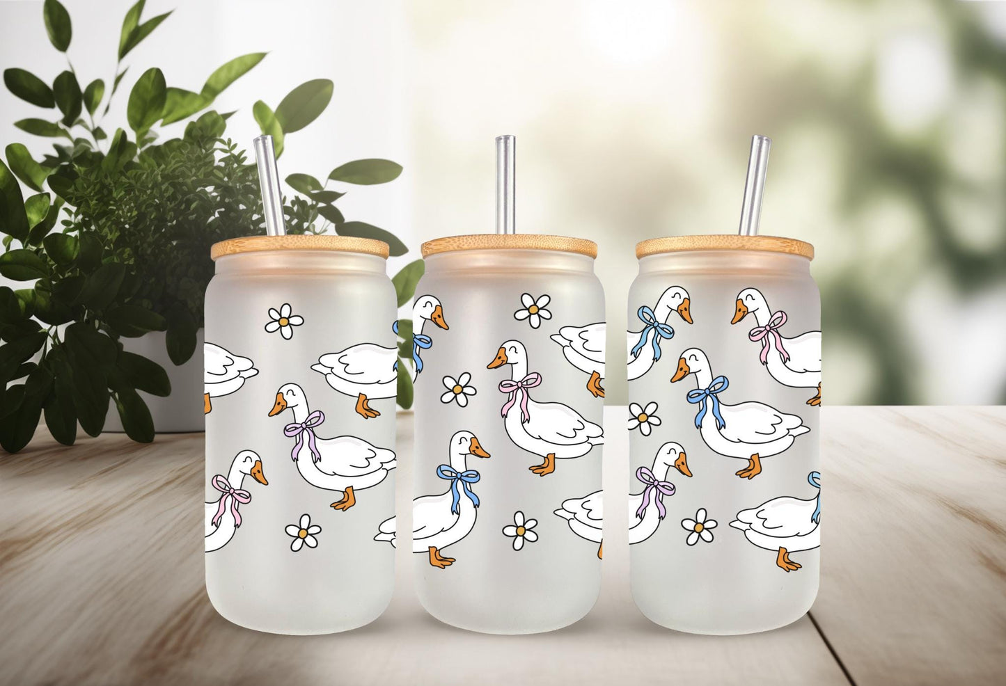 UVDTF Wrap Spring Goose Bows 16oz Can Glass Mug Tumbler Wrap, Geese Wrap, Ready to apply, Permanent Adhesive, Double sided option