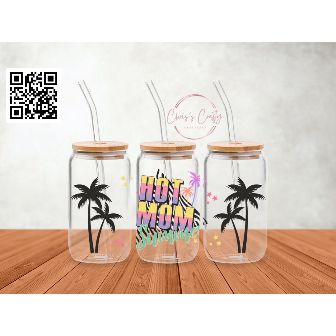 UVDTF Wrap Hot Mom Summer Zebra print 16oz Can Glass Mug Tumbler, Ready to apply, Permanent Waterproof Adhesive