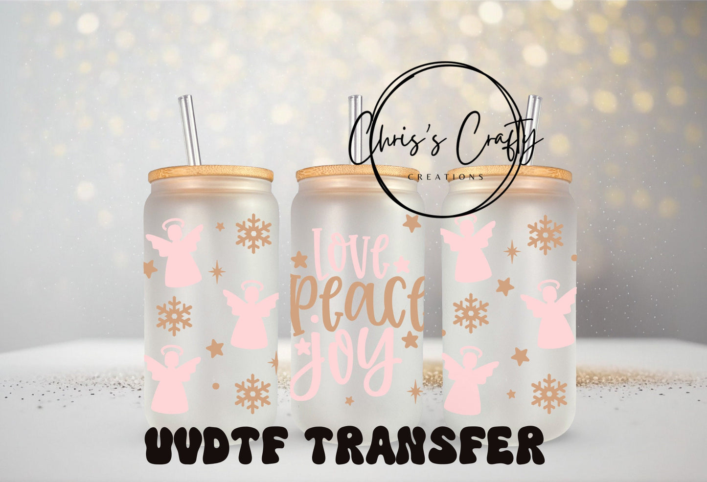 UVDTF WRAPS Pink Christmas Bundle for 16oz Can Glass Mug Tumbler, Ready to Apply, Permanent Waterproof Adhesive