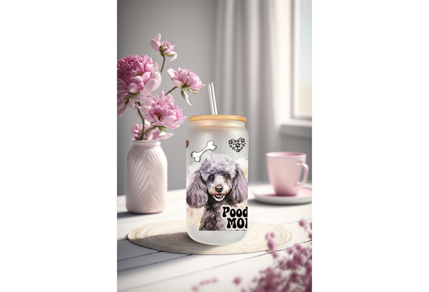UVDTF Wrap Poodle Mom 16oz Can Glass Mug Tumbler, Dog Mom Gift, Ready to apply, Permanent Adhesive, Bundle and Save