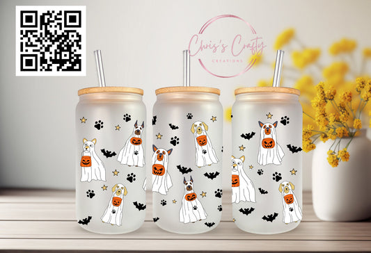 UVDTF Wrap Halloween Spooky Ghost Dogs for 16oz Can Glass Mug Tumbler, Ready to apply, Permanent adhesive, Double Sided option