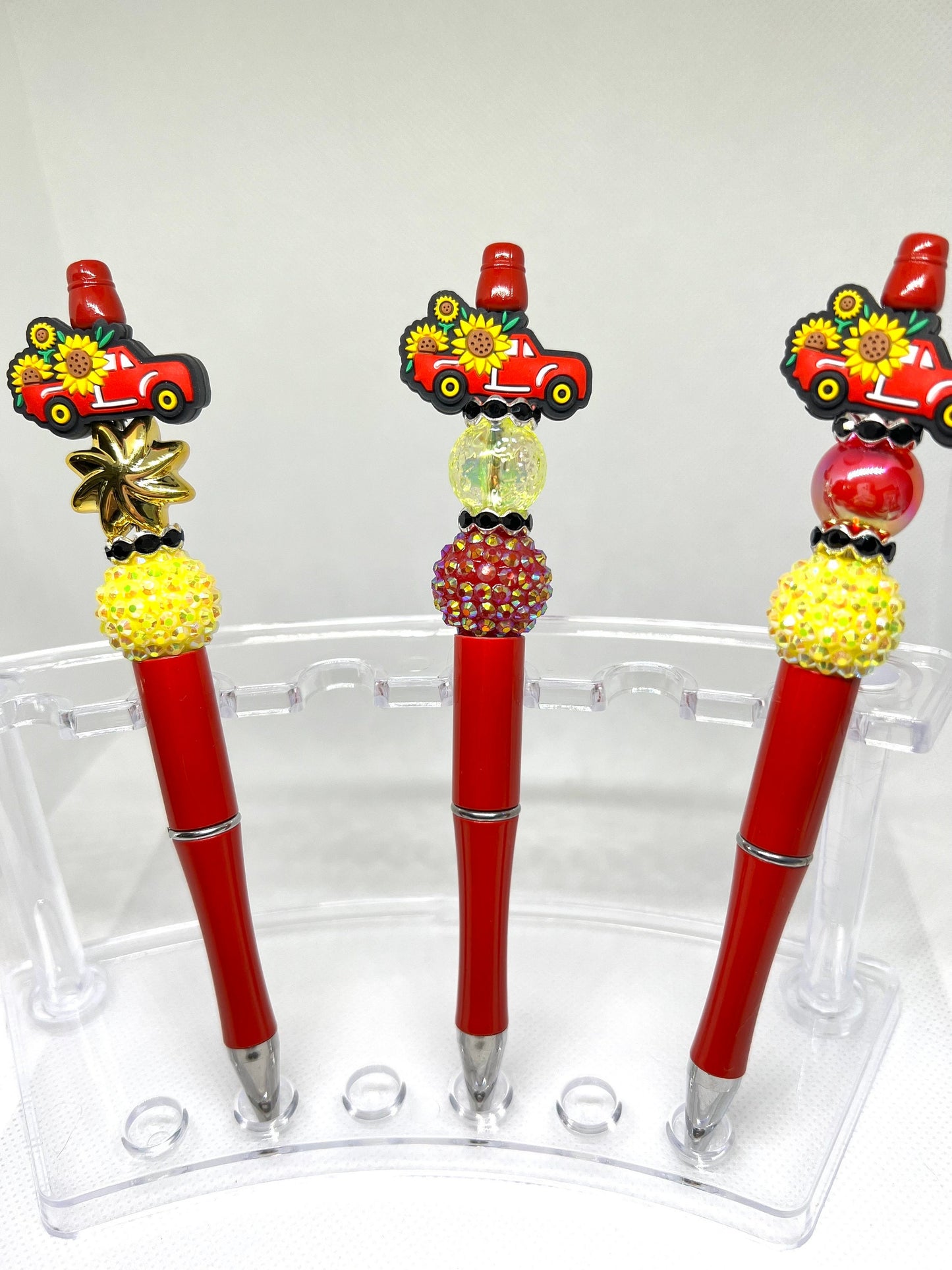 Red Truck Sunflower Beaded Pen, Fun Pens Acrylic  Beads, Beaded Pen, Retractable Ink Pen, Gifts