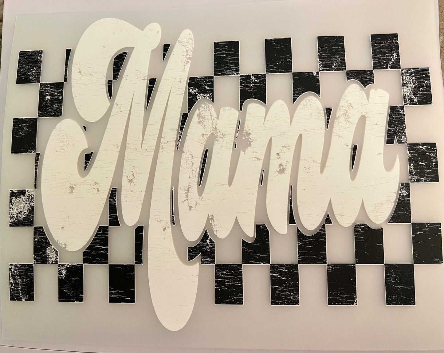 Screen Print Transfer Retro Mama Checkered Print Transfer | Ready to Press | Screen Print Transfer | Full Color Matte Clear Transfer