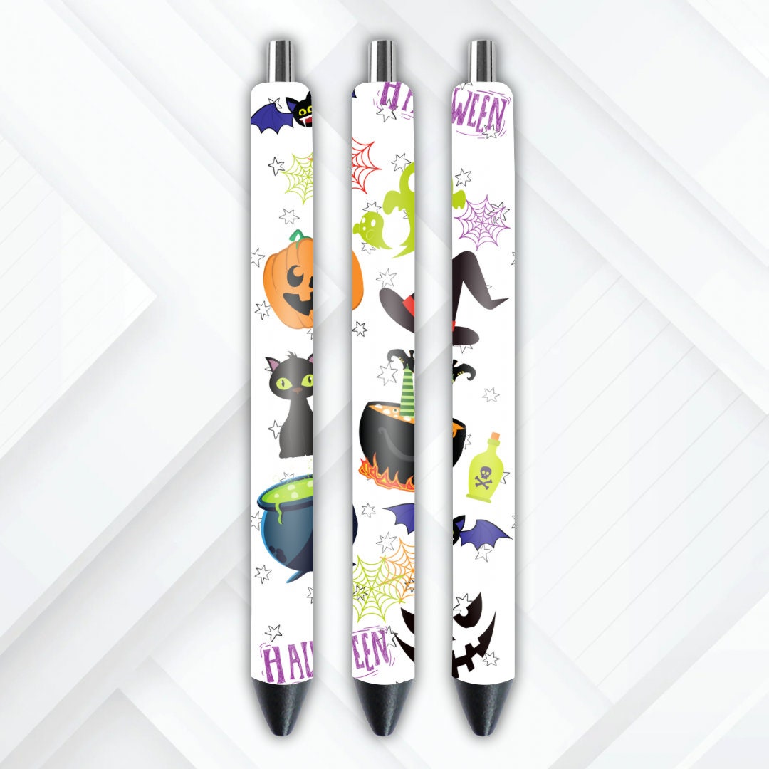 UVDTF Pen Wrap Witch Bat Cauldron Spider Webs, Halloween Pen Wrap, Permanent Adhesive Waterproof, Ink Joy, Ready to apply