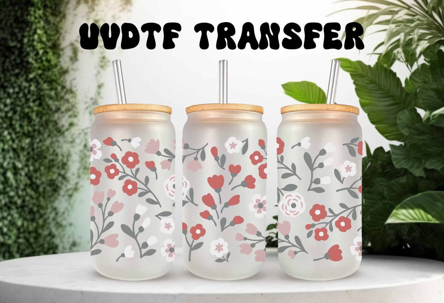 UVDTF Wrap Floral Summer Bloom for 16oz Can Glass Mug Tumbler, Flower Wrap, Ready to Apply, Permanent Waterproof Adhesive