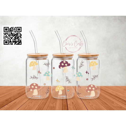 UVDTF Wrap Cute Mushrooms for 16oz Can Glass Mugs or Tumbler, Ready to apply, Permanent Waterproof Adhesive