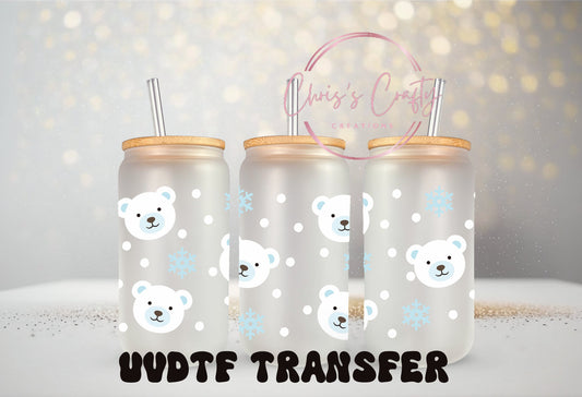 UVDTF Wrap Cute Polar Bears for 16oz Can Glass Mug Tumbler, Winter Wrap, Ready to Apply, Permanent Waterproof Adhesive