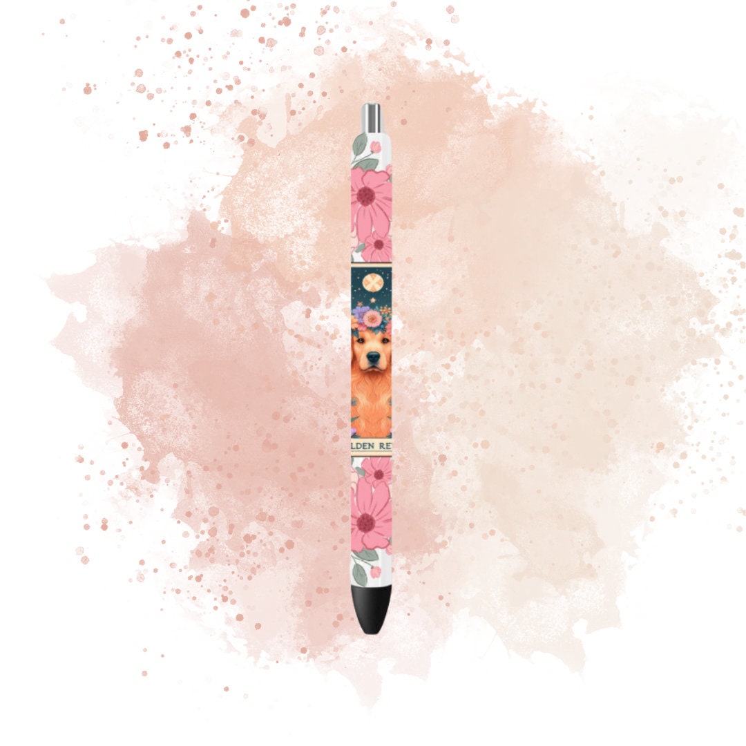 UVDTF Pen Wrap Golden Retriever Tarot Card Retro Flower, Dog Pen wrap, Pen Wrap, Epoxy Pen Wrap, Permanent Waterproof Adhesive, Ready to Apply