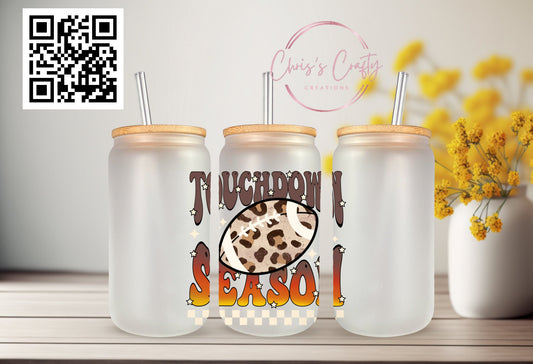 UVDTF Decal Leopard Football Touchdown Season for 16oz Can Glass Mug Tumbler, Ready to apply, Permanent Waterproof Adhesive