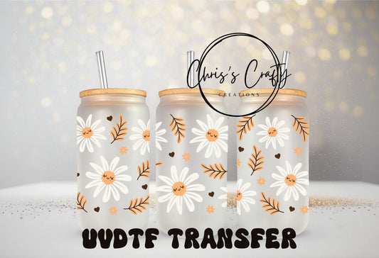 UV DTF Wrap Happy Daisy for 16oz or 20oz Can Glass Mug Tumbler, Ready to apply, Permanent Waterproof Adhesive